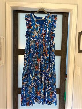 Womens Blue Floral Ruffle Maxi Dress
